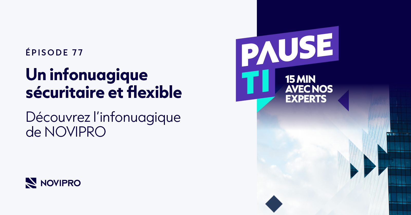 Image du podcast Pause TI sur la nouvelle solution infonuagique virtuelle privée pour les systèmes IBM POWER® de NOVIPRO. Une solution infonuagique flexible, soucieuse de la conformité et avec des économies réalisables sur le long-terme destinés aux entreprises possédant des serveurs POWER mais manquant de personnel pour les gérer.
