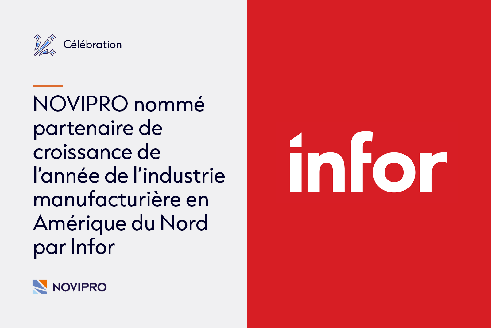 L’équipe ERP de NOVIPRO reconnue par Infor pour son dévouement à offrir un service inégalé aux manufacturiers nord-américains. Ils gagnent le prix de partenaire de croissance 2022-2023 lors de l’évènement d’utilisateurs Infor CloudSuite Industrial SUN 2024.
